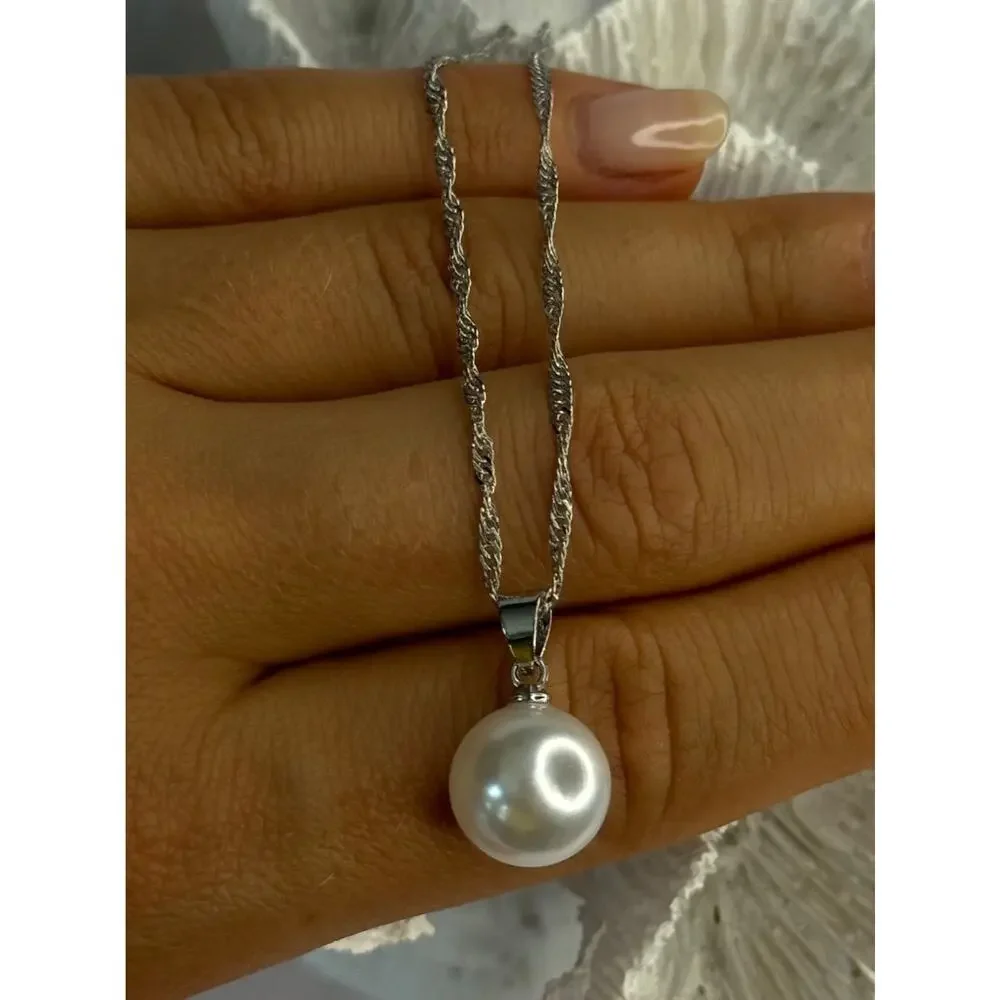 925 Sterling Silver Pearl Necklace Length 18 inch